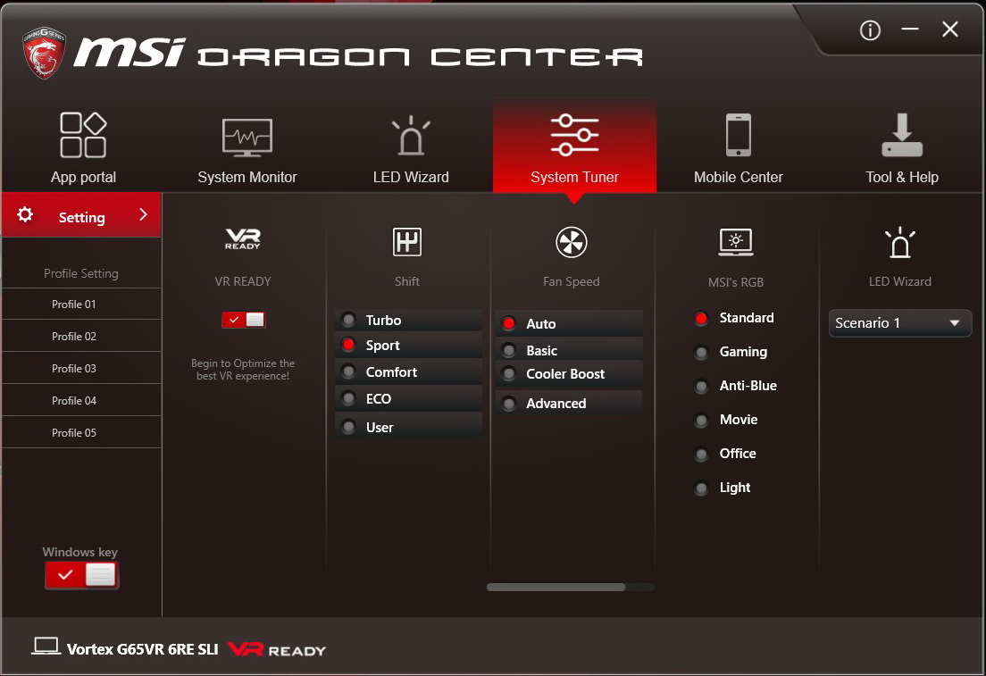 MSI Vortex G65VR 6RE Dragon Center